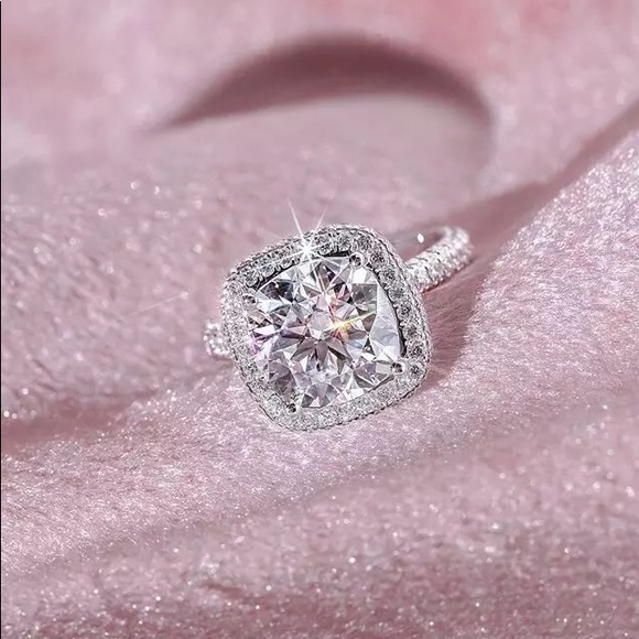 3Ct Halo 925 Princess Cushion Cut Engagement Ring - Picture 4 of 16